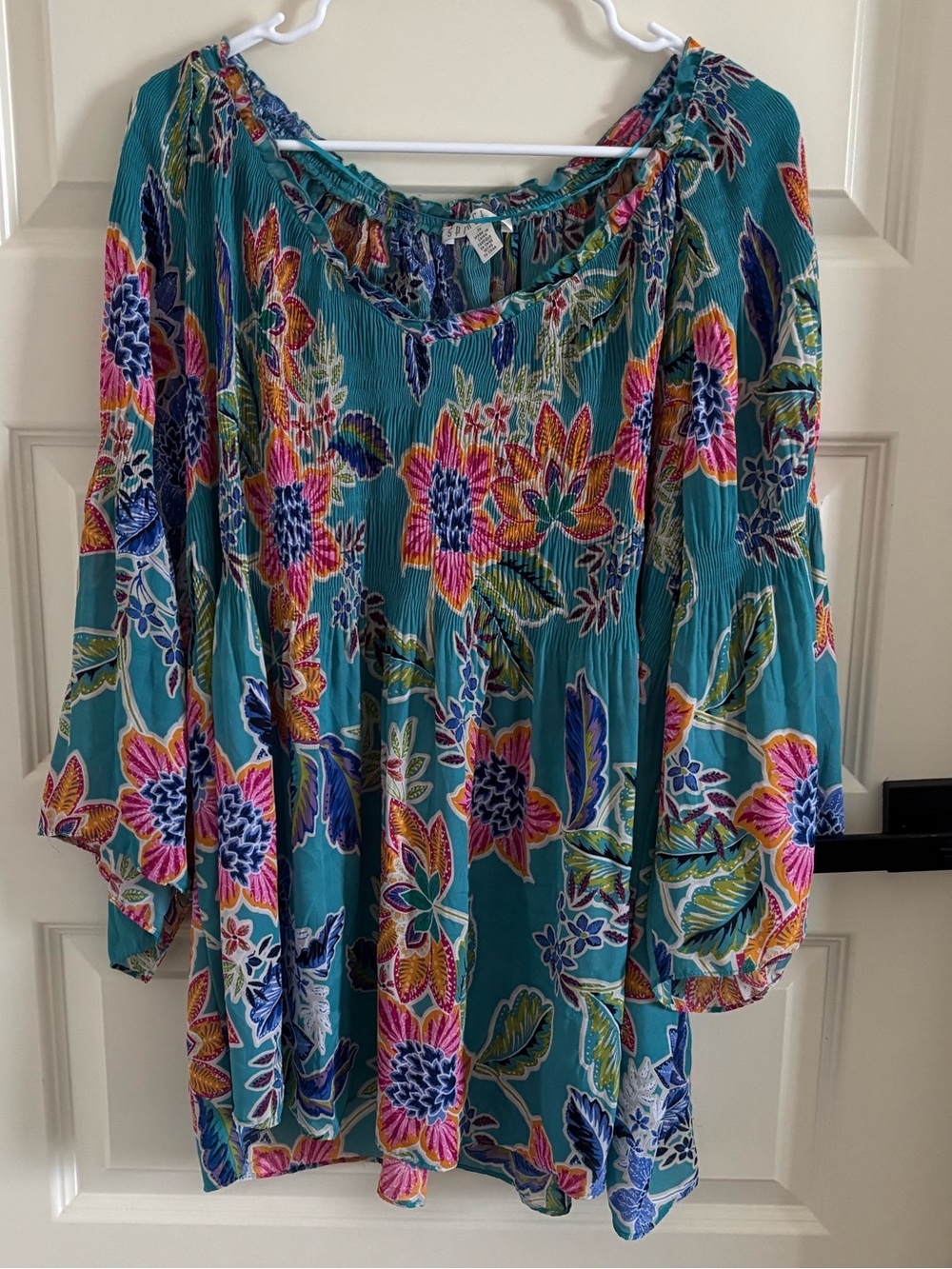 Spense Teal Floral Peasant Tunic